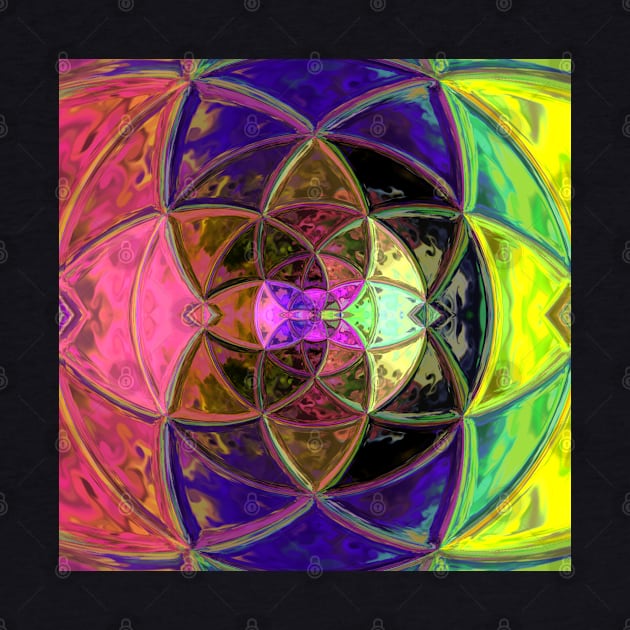 Mosaic Kaleidoscope Flower Pink Blue and Green by WormholeOrbital